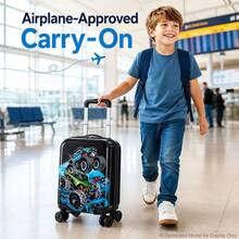 Boys' 4x4 Off-Road Truck Print Hard Shell Kids Rolling Suitcase, Spinner Wheels Carry-On Luggage, Portable Travel Vacation Suitcase For Children - Black - View 8