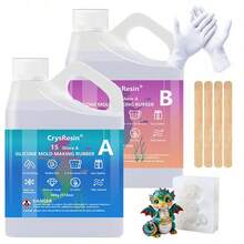 Kit Pembuatan Cetakan Silikon 35,2 Oz Silikon Cair Ultra-Elastis, Cocok untuk Pembuatan Cetakan, Karet Silikon Transparan Cepat Mengering, Digunakan untuk Pengecoran Resin, Silikon, Lilin, Cetakan Sabun - A - View 2