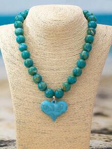 OABE 1pc Bohemian Style Festival Gift Multi-Color Beaded Necklace With Matching Heart Pendant, Suitable For Women - Heart Pendant Necklace - View 7