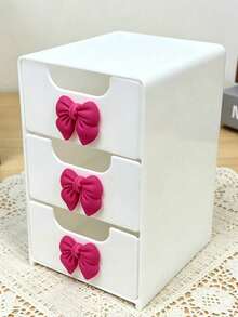 Pink Bow Decor Mini Desktop Drawer Storage Box, Multi-Layer Plastic Jewelry & Cosmetic Organizer, Non-Electric Desktop Organizer, Suitable For Vanity, Bedroom, Office, Can Store Various Daily Necessities, Fits Home, Makeup Table, Living Room Scenes For Decoration - Multicolor - View 17