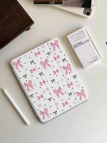 1件粉黑蝴蝶結波點平板保護殼，適用於iPad Mini 4/5/6/7/Air/Air 2/9.7/10.2/10.5/10.9 (Air 4-Air 8)/Pro 11/10th Gen/A16/Pro 11 2024、Galaxy A8，彩繪圖案軟殼，三折支架，自動休眠/喚醒，內置筆槽，不含筆 - 彩色 - 查看 4