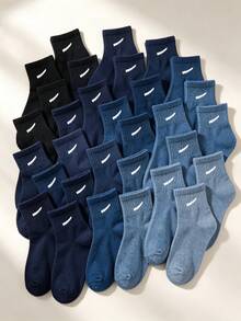 1/10/20 Pairs Random Color Mid‑Calf Socks, Blue Black Sea Pattern Sport Socks For Boys Fall All Season Holiday Gift Sports Outdoor Campus Daily Wear - Multicolor - View 1