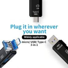 5合1多功能USB 2.0讀卡機，Type C/USB/Micro USB/TF/SD記憶卡迷你讀卡器OTG轉接頭，適用於行動裝置 - 黑色 - 查看 4