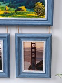 1pc Dual-Color Faux Wood 3-Piece Hanging Photo Frame Set, 10 Inch + 2pcs 5 Inch Rope Connected Wall Hanging Photo Frames, Home Photo Wall Decor - Multi-color - View 6