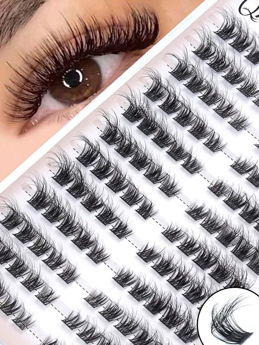 120 Clusters D Curl Fluffy Dense Lash Clusters, Wispy Voluminous Individual Lashes, Soft Segmented DIY Eyelash Extension Kit For Daily, Office, Dating, Party, Photoshoot & Clubbing - D - View 1