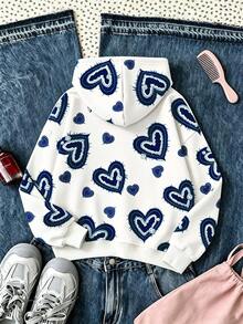 Tween Girls 2pcs Vintage Heart Print "Chill Chill" Pattern Hoodie And Leggings Set, Cute Summer Back To School Outfit, Y2K Campus Style - Multicolor - View 6