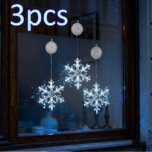 3pcs Christmas Window Hanging Decor Snowflake Suction Cup LED Lights, Indoor Atmosphere Decoration Lights, Suction Cup Snowflake Curtain Lights, Battery Powered (Batteries Not Included), Holiday Party String Lights, Suitable For Christmas - Multicolor - View 12