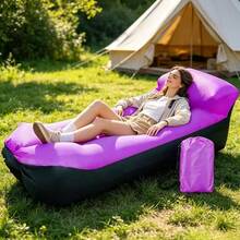 1pc Outdoor Slouchy Inflatable Sofa Single Person Portable Inflatable Bed Camping Foldable Air Sofa Beach Nap Lounge Chair - Multicolor - View 13