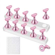 Magnetic Nail Display Stand, 10pcs Pink Nail Practice Holders With Acrylic Base, Professional Nail Training Tool For Press-On Nail Making, Essential For DIY And Nail Salon Display - Multicolor - View 4
