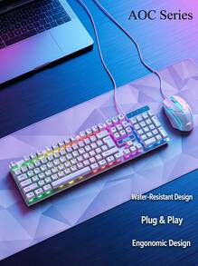 AOC KM100 Mechanical Keyboard, Professional-Grade Gaming Design, Anti-Ghosting, Full-Key Anti-Ghosting, Mixed Light Dynamic Lighting Effect, Plug-And-Play, Driver-Free - White - View 1