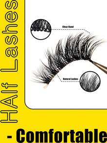 10 Pairs Half False Eyelashes Natural Makeup Look Cat Eye Cartoon Style Clear Band Short Soft Thin Fluffy Faux Mink Outer Corner Lash Extensions - Black - View 6