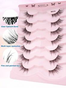SHIDISHANGPIN 7 Pairs Natural Spiky Half-Length Cat Eye Long 3/4 Tail Clear Stem False Eyelashes, Suitable For Women And Wives For All-Day Wear - View 2