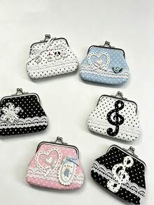 Lace Handmade Coin Purse, Vintage Polka Dot Music Note Bluetooth Earphone Bag, Lipstick Pouch, Keychain Pendant - Multicolor - View 3