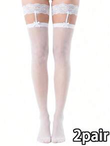 1/2 Pairs Women's Lace Garter Socks, Sexy Over-The-Knee Socks, Suitable For Party And Gathering Wear - Multicolor - View 15
