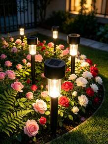 1/5/10/12pcs Black Plastic Solar Path Lights, LED Solar Lawn Lights, Waterproof Outdoor Ground Stake Lights, Suitable For Garden, Yard, Patio, Walkway, Backyard Landscape Decorative Lighting - Black - View 5