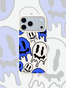1pc White Matte Minimalist Lens Protection Blue Little Ghost Pattern Phone Case, Personalized Compatible With Iphone 16 Pro Max/17/16/15/14/13/12/11/Air And Series - Multicolor - View 1