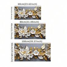 1件 2D平面無框現代畫布藝術，以白色花朵與金色葉子為主題，適合裝飾客廳與臥室 - 金色 - 查看 2