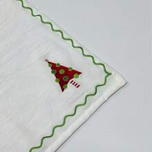 1/2/6pcs Christmas Embroidered Napkins, Christmas Tree Pattern Linen Placemats And Napkins, Holiday Table Decor Cloth For Party And Daily Use - Multicolor - View 8