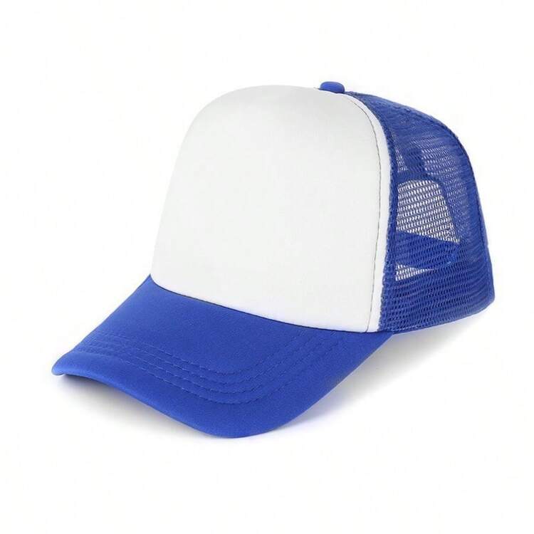 1pc Unisex Trucker Hat Dad Cap Sponge Mesh Baseball Cap, Suitable For Travel, Hiking, Climbing, Swimming, Beach Party, Fishing - Royal Blue and White - View 1