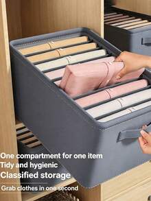 1pc Grey Fabric Foldable Clothes Storage Box, 7 Compartments Wardrobe Organizer, Durable Non-Woven Drawer Divider For Jeans, Pants, Socks, Underwear, Space-Saving Storage Container - 1 piece - View 3