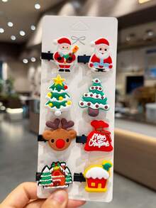 10pcs/Set Kids Christmas Cute Hair Accessories Girls Side Hair Clips Bangs Clips Santa Claus Hair Clips Accessories (Random Color) - Multicolor - View 8