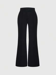 Women's Fashion Button Casual Long Pants For Business Office - Black - View 6