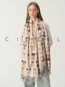 1pc Women's Cartoon Puppy Casual Fashion Cute Polyester Scarf, Suitable For All Seasons Daily Wear - Beige - View 5