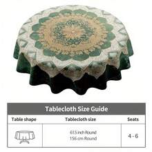 Round Vintage Medallion Tablecloth, Green Boho Baroque Polyester Table Cover With Ornamental Floral Pattern For Dining Table, Kitchen, Party Decor And Artistic Home Styling - A - View 4