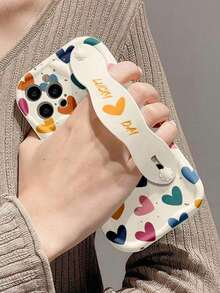 A Stylish Wristband, Heart-Print, Thickened, Highly Drop-Proof Phone Protective Case, With Stand Function, Compatible With Apple Series, - Multicolor - View 3