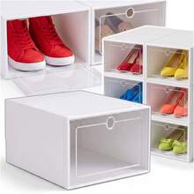 12 Pieces Modular Shoe Storage Organizer With Transparent Front Doors, Stackable Foldable Plastic Boxes 33 * 24 * 12 Cm, White Space Saving Shoe Cabinet With Easy Access Compartments For Closet Wardrobe Hallway And Under Bed - View 1