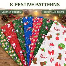 8pcs Christmas Print Patchwork Fabric, Pre-Cut Santa Claus, Reindeer And Snowflake Bell Pattern Patchwork, Christmas Handmade Decoration Seasonal Holiday Theme Design, Pre-Cut Patchwork Fabric Sewing Accessories, Suitable For DIY - Christmas Collection - View 3