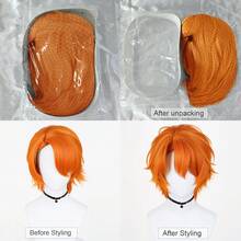 Orange Synthetic Short Straight Men Side Parted Wigs Anime Game Cosplay Fluffy Wig Heat Resistant For Daily Party - Orange - View 8