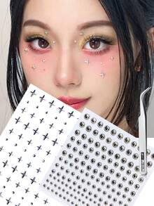 2/4 Sheets Black Silver Cross Round Dot Face Stickers Eye Nail Gem Decals Self-Adhesive Sticker For Music Festival Y2K Party Makeup Body Decor Concert Look Face Gems - Multicolor - View 10