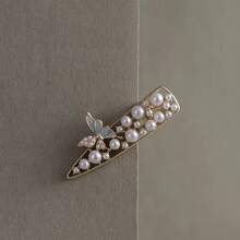 1pc Fairy Blue Butterfly Hair Clip, Cute Small Bangs Clip, Pearl Side Clip, Alligator Hair Clip For Women - White - View 1