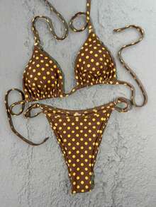 Women's Stylish And Elegant Polka‑Dot Print Swimsuit Set For Summer, Ideal For Beach Vacations, Seaside Activities And Christmas Holiday Wear. - Multicolor - View 4