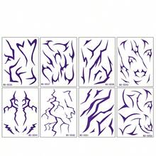 8 Sheets Purple Abstract Thorn Temporary Tattoo Stickers, Long-Lasting Easy To Apply Waterproof Cool Geometric Line Face Neck Arm Body Decals For Music Festival Cyberpunk Cosplay Night Club - Purple - View 11