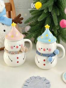 1 Set Cute Snowman Underglaze Ceramic Mug Christmas Birthday Gift Cup - Multicolor - View 1