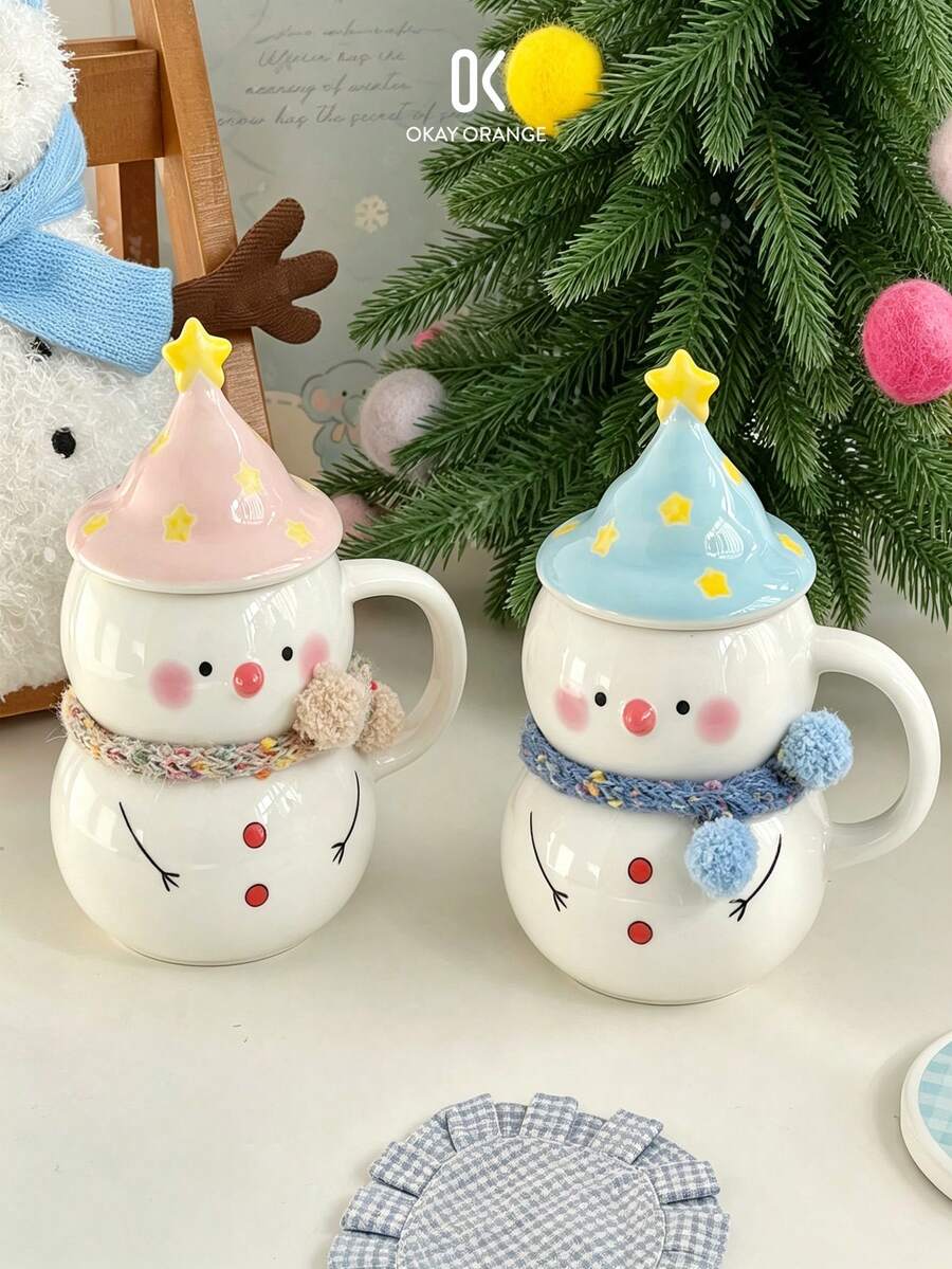 1 Set Cute Snowman Underglaze Ceramic Mug Christmas Birthday Gift Cup - Multicolor - View 1