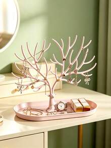 1pc Deer‑Antler Shaped Jewelry Stand, Branch‑Designed Hooks With Base Perfume Tray, Multi‑Purpose Holder For Earrings Necklaces Rings Keys, Jewelry Box Display Piece, Room Decor For Vanity Countertop, Bedroom And Holiday Gift Occasions - Multicolor - View 10