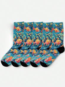 Cool 360° Printed Men's Socks - Streetwear Socks,Tropical Fish Field Guide,Underwater Fish,Colorful,Funny Socks, Fit Daily, Holiday & Party Occasions - Multicolor - View 4