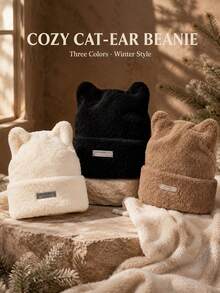 Cat Ear Plush Knit Beanie Hat, Woolen Yarn Hat, Women's Fashion Versatile Plush Hat - Multicolor - View 1