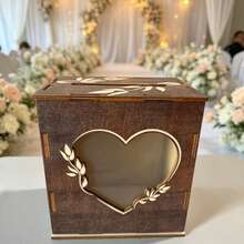 Wooden Wedding Card Box With Window Envelope, Mail Storage Box, Wedding Decor, Party, Graduation Message Card, Postcard Storage Wooden Box Decoration - 1 Item - View 4