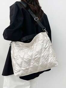 Premium Texture Large Capacity New Fashion Autumn/Winter Padded Shoulder Bag Commuter Casual Tote Bag - White - View 3