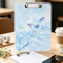 Blue Butterfly Floral Clipboard A4 Paper Folder With Metal Clip Cute Watercolor Flower Folder School Office Desk Storage Stationery Gift - Multicolor - View 3