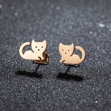 1對臥貓耳釘耳環 不鏽鋼 可愛小貓動物耳飾 女性女孩禮物 - GED629 - 查看 12