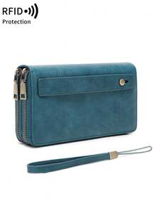 MIYIN Vintage Double Zipper Large Capacity Wallet, Women's RFID Anti-Theft Fashion Clutch, With Wrist Strap And Hand Strap, Minimalist Solid Color Design, Multi-Function Large Capacity Zipper Wallet, Suitable For Party, Travel, Shopping, Ideal Gift For Birthday Or Valentine's Day - Multicolor - View 13