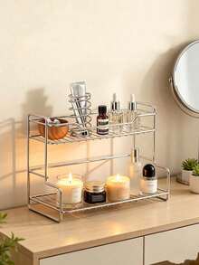 1pc/3pcsMinimalist Countertop Storage Rack, Metal Wire, Multi‑Layer Rectangular Frame, Open Grid Compartments, For Cosmetics And Skincare Storage, Desktop Organizer Shelf For Vanity Table, Bedroom Countertop, Household Daily Storage, All Season - Multicolor - View 6