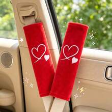 2pcs Heart Pattern Car Seat Belt Covers, Soft Plain Shoulder Pads, Universal Car Seat Belt Protector, Women's Car Interior Decoration Accessories - A - View 10