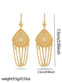 2pcs Personalized Water Drop Hollow Carved Tassel Pendant Earrings, Suitable For Women's Daily Commute Wear - Gold - View 2