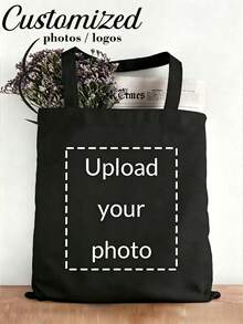 Personalized Women's Shoulder Bag With Customized Photos, Large Capacity Foldable Lightweight Handbag, Versatile Travel Bag, Mother's Day Gift - Black - View 1